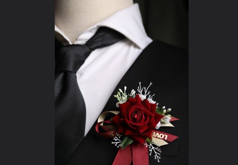 コサージュ 結婚式 優雅な薔薇リボンコサージュ