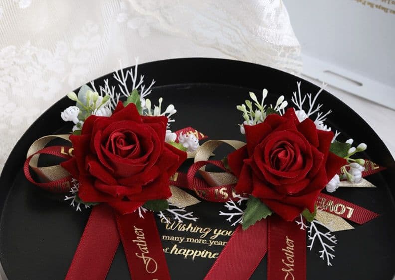 コサージュ 結婚式 優雅な薔薇リボンコサージュ