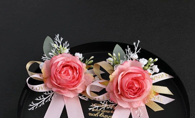 コサージュ 結婚式 優雅な薔薇リボンコサージュ