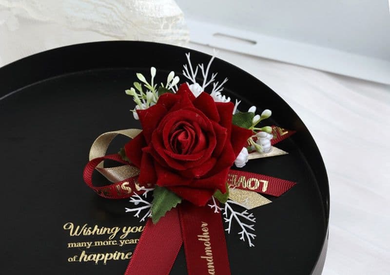 コサージュ 結婚式 優雅な薔薇リボンコサージュ