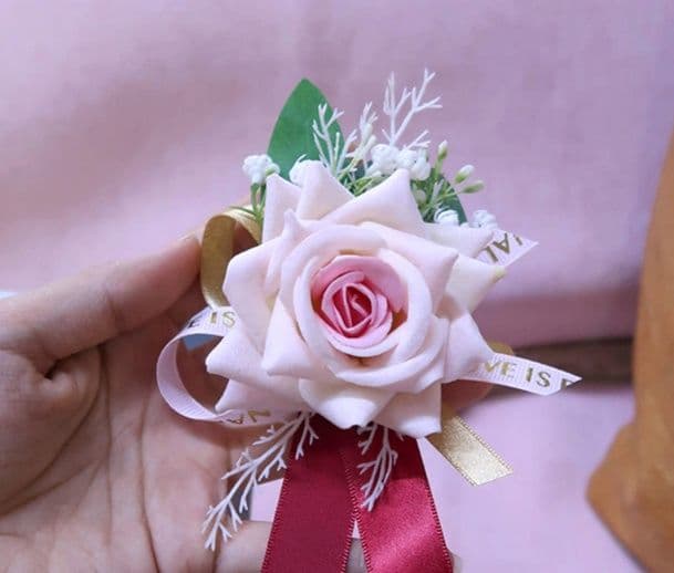 コサージュ 結婚式 優雅な薔薇リボンコサージュ