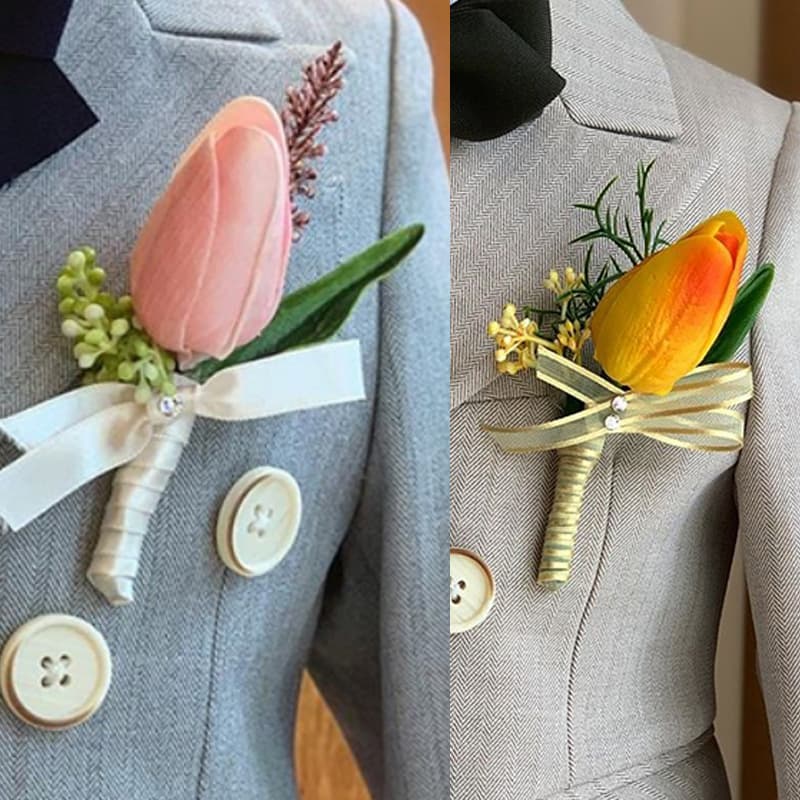 コサージュ 結婚式 チューリップの優美なブートニア