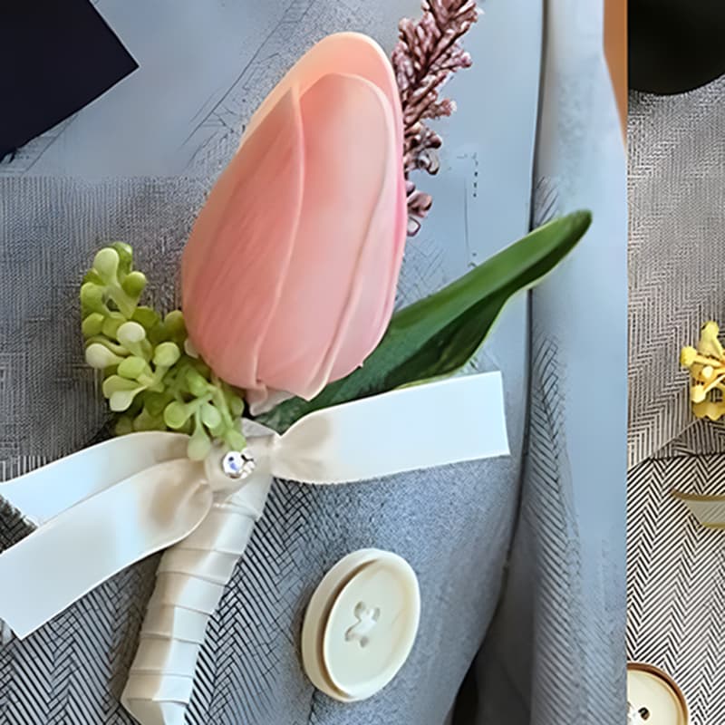 コサージュ 結婚式 チューリップの優美なブートニア