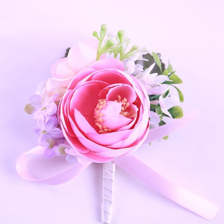 コサージュ 結婚式 薔薇とかすみ草の上品な花束風コサージュ