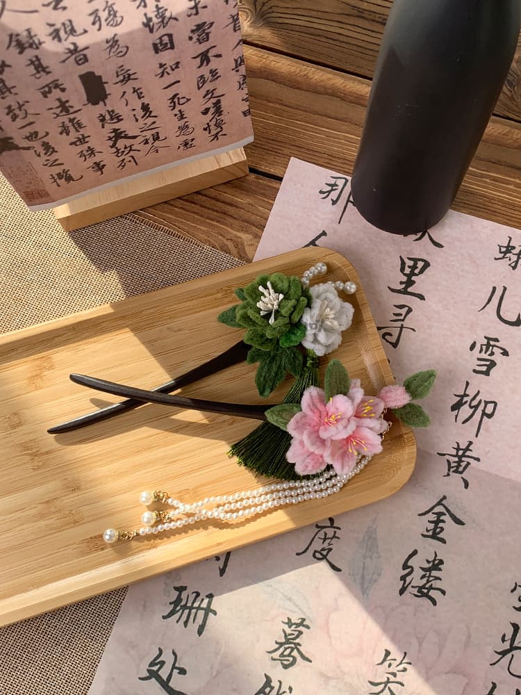 コサージュ 花扇流れ珠飾り 和風コサージュ