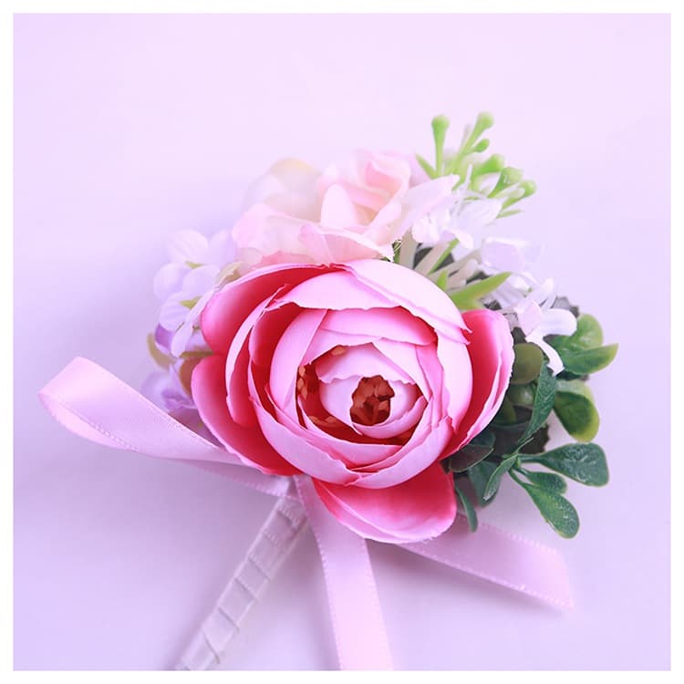 コサージュ 結婚式 薔薇とかすみ草の上品な花束風コサージュ