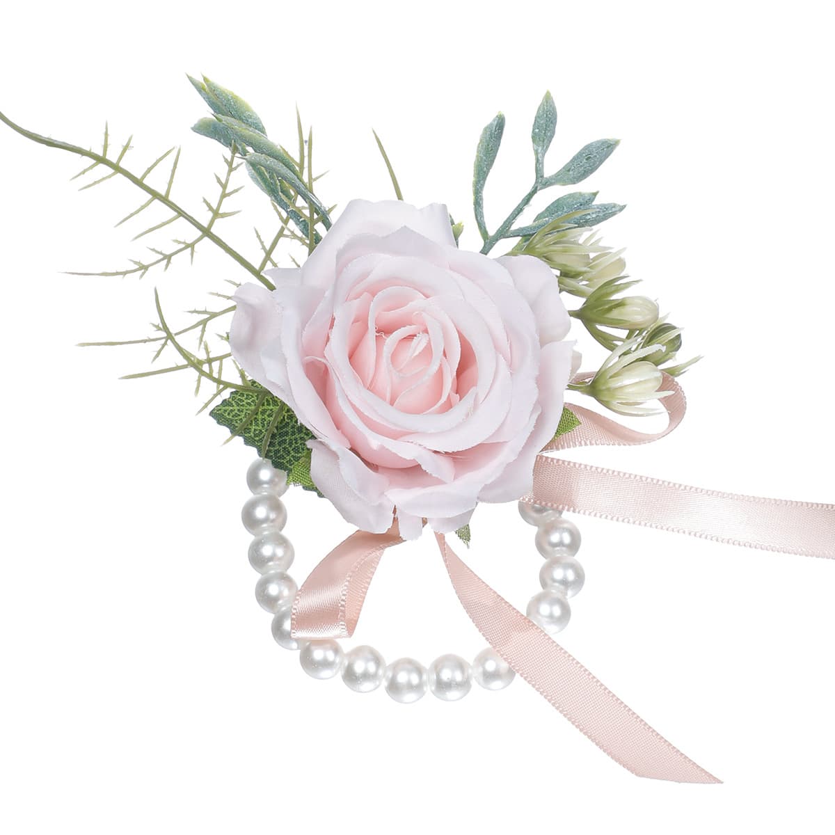 コサージュ 結婚式薔薇と小花の華やかリボンコサージュ