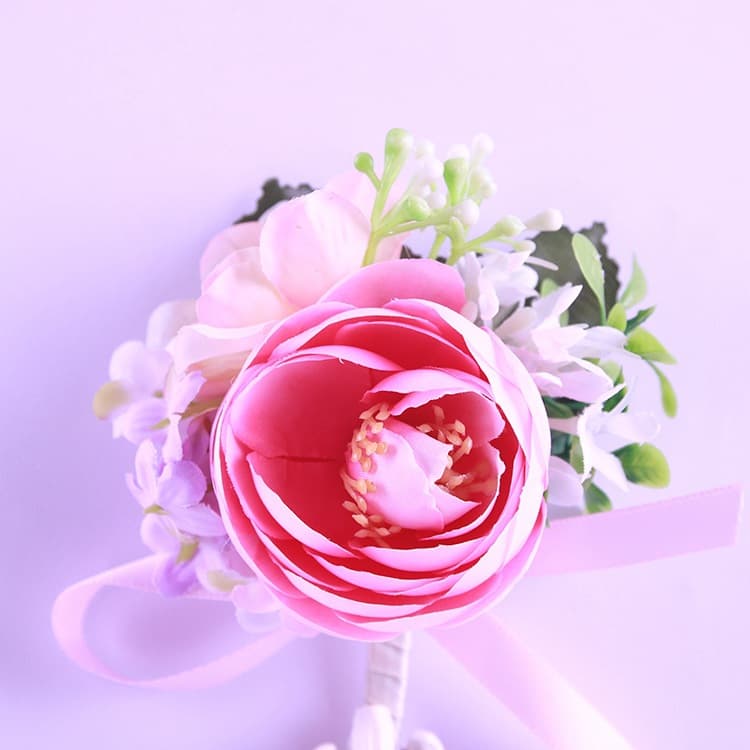 コサージュ 結婚式 薔薇とかすみ草の上品な花束風コサージュ