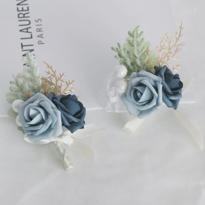 コサージュ 結婚式 優雅な青薔薇の胸飾り