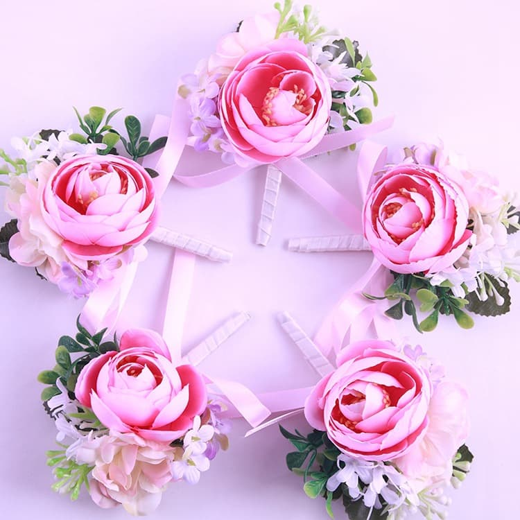 コサージュ 結婚式 薔薇とかすみ草の上品な花束風コサージュ