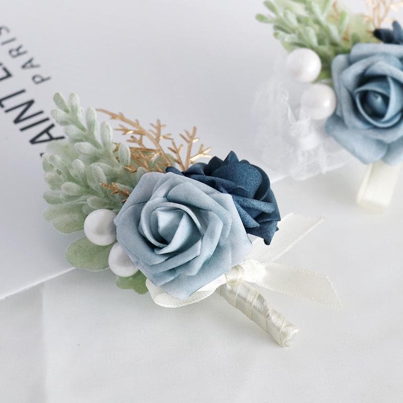コサージュ 結婚式 優雅な青薔薇の胸飾り
