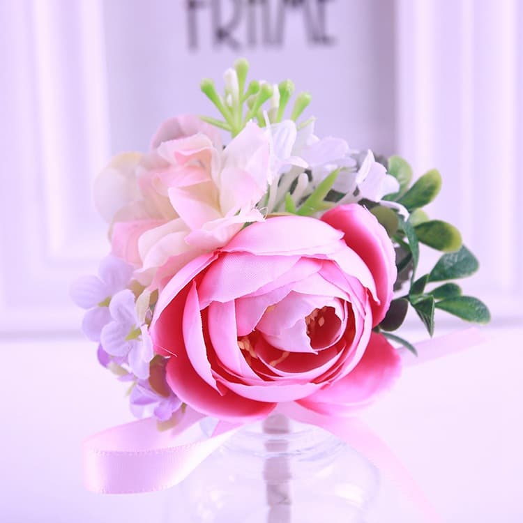 コサージュ 結婚式 薔薇とかすみ草の上品な花束風コサージュ