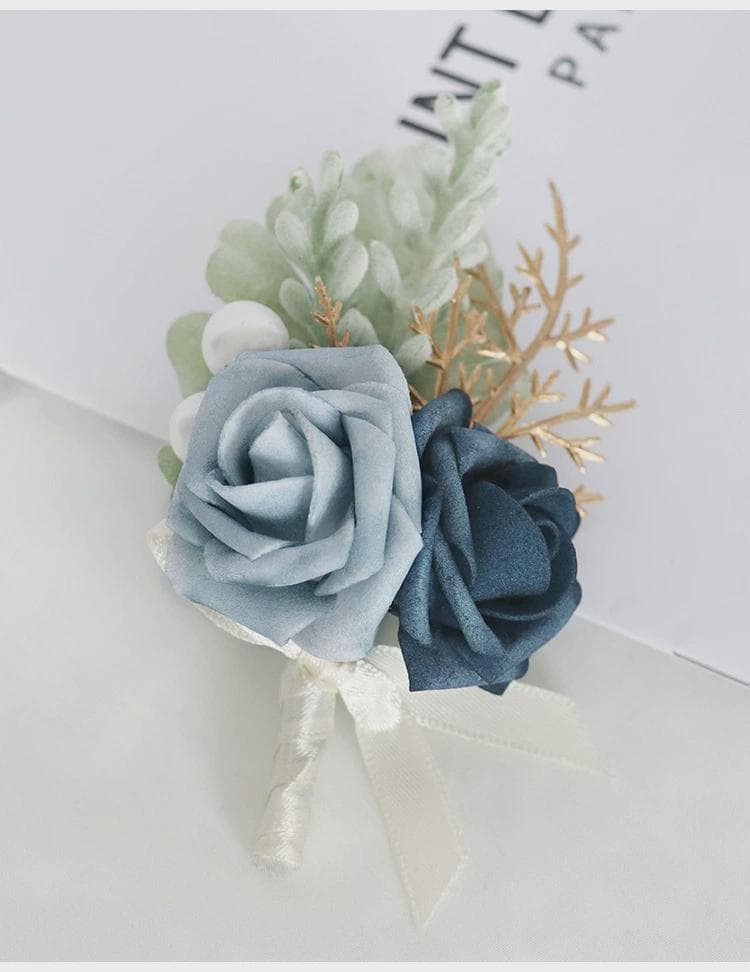 コサージュ 結婚式 優雅な青薔薇の胸飾り